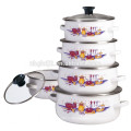 5pcs enamel metal casserole pot with glass lid